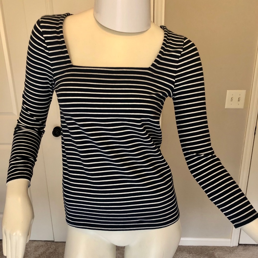 J Crew Navy and White Striped Shirt Sz XS